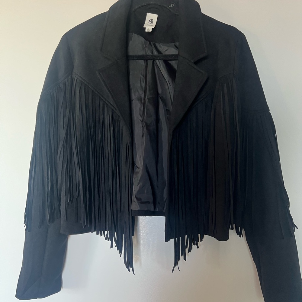 Faux suede fringe jacket.